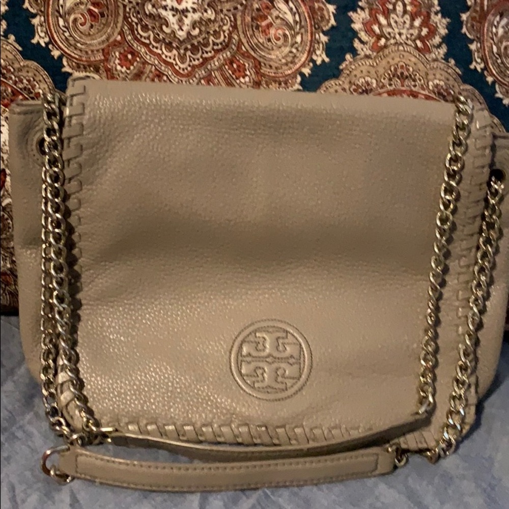 Tory Burch taupe clap bag